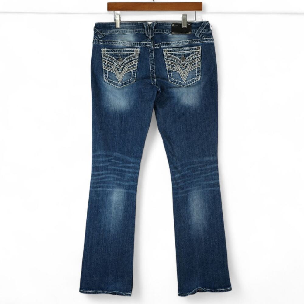 Tin Haul Women's Boot Cut Jeans - Dark Blue Wash with White Stitching